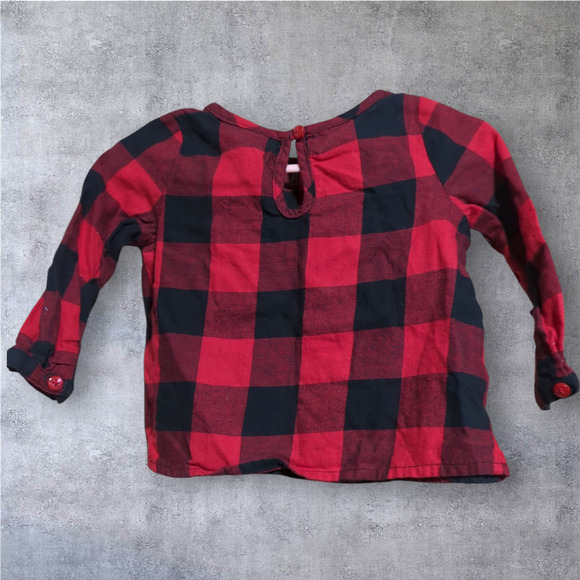 OKIE DOKIE Red Black Buffalo Check Ruffle Top Baby Size 9 Month (6-9 months) - Picture 2 of 5